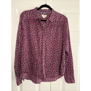 Maeve Anthropologie Floral Button Down Womens Size 14 Burgundy Smocked Boho Top